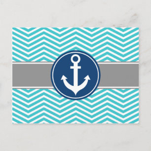 Carte Postale Ancre nautique turquoise Chevron