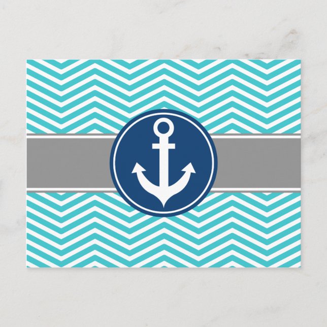 Carte Postale Ancre nautique turquoise Chevron (Devant)
