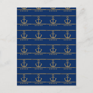 Carte Postale ancre or sur arrière - plan bleu marine