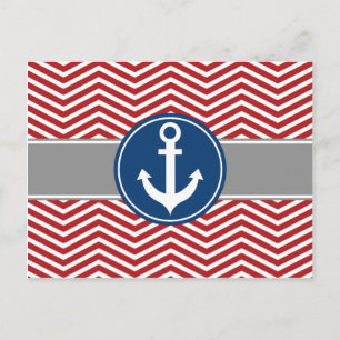 Carte Postale Ancre rouge nautique Chevron