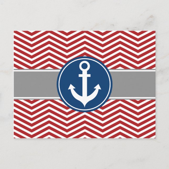 Carte Postale Ancre rouge nautique Chevron (Devant)
