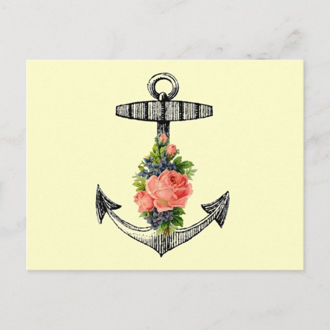 Carte Postale "Ancre Vintage et Roses" (Devant)
