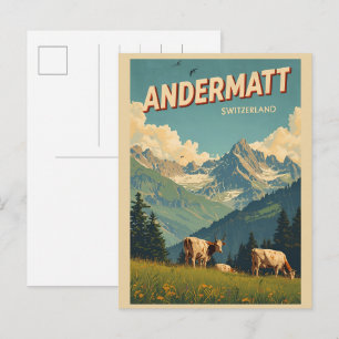 Carte Postale Andermatt ski vintage Suisse Alpes suisses cadeaux