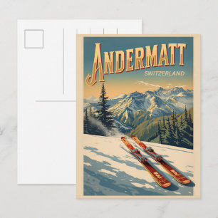 Carte Postale Andermatt ski vintage Suisse Alpes suisses cadeaux