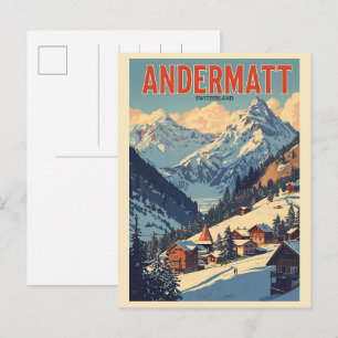 Carte Postale Andermatt ski vintage Suisse Alpes suisses cadeaux