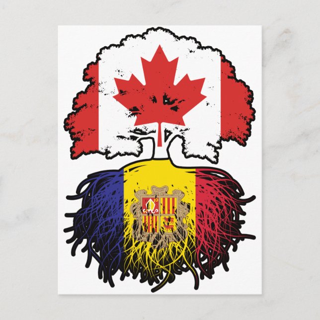 Carte Postale Andorre Andorre Canada drapeau des racines d'arbre (Devant)