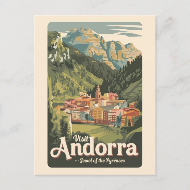 Carte Postale Andorre Illustration Voyage Art Vintage (Devant)