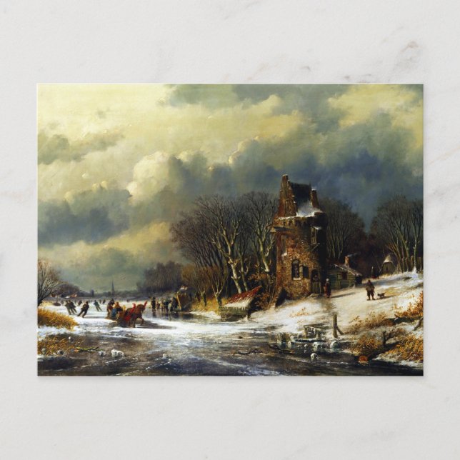 Carte Postale Andreas Schelfhout Paysage néerlandais avec figure (Devant)