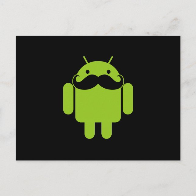 Carte Postale Android Robot Moustache Style sur Noir (Devant)