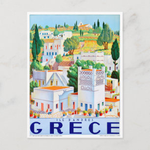 Carte Postale Andros Grèce Affiche de Voyage Vintage Restaurée