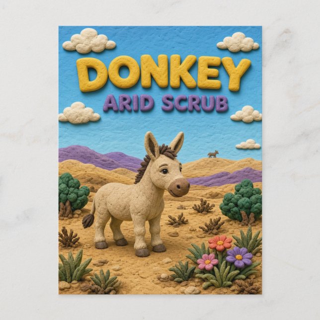 Carte Postale Âne, Art Clay Argile Séchée (Devant)