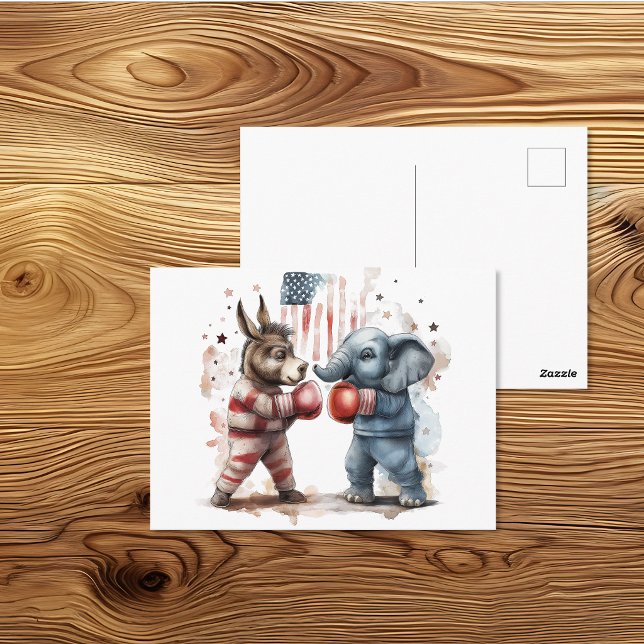 Carte Postale Âne politique vs Éléphant Boxe Art (Créateur téléchargé)