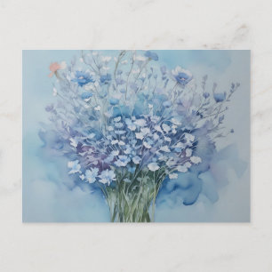 Carte Postale Anémone en grappes à l'aquarelle douce sur fond bl