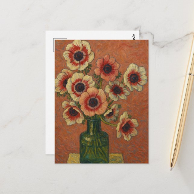 Carte postale Anemones (Devant/Arrière en situation)