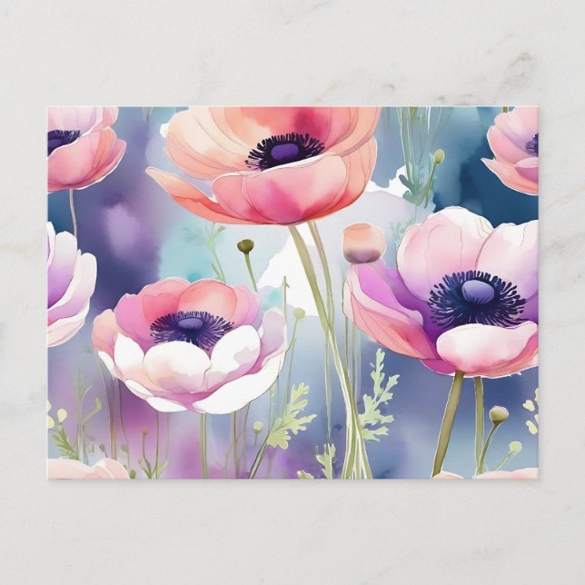 Carte Postale Anémones rose et violet (Devant)