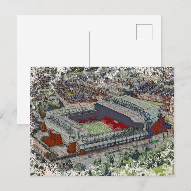 Carte Postale Anfield Stadium Liverpool - Artistic Watercolour (Devant / Derrière)