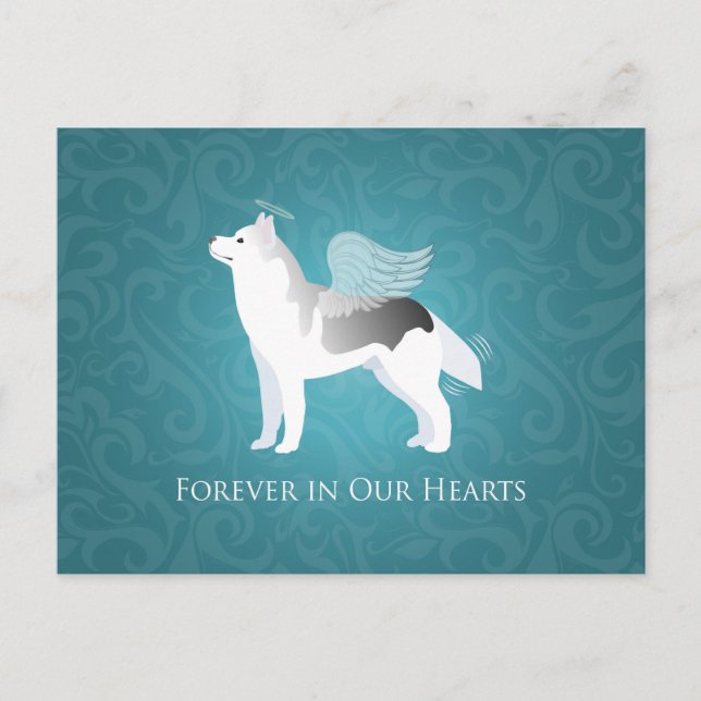 Carte Postale Ange Argent Sibérien Husky Chien Pet Memorial (Devant)
