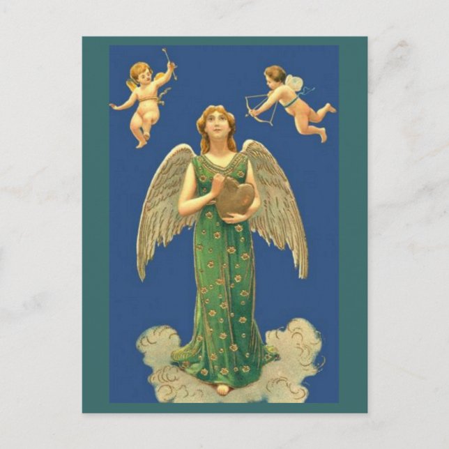 Carte Postale Ange Avec Coeur Et Cupidon (Devant)