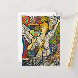 Carte Postale Ange coloré savoure un verre