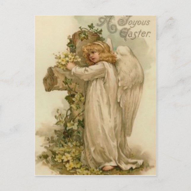 Carte Postale Ange Croix Chrétienne Feuille de Lys (Devant)
