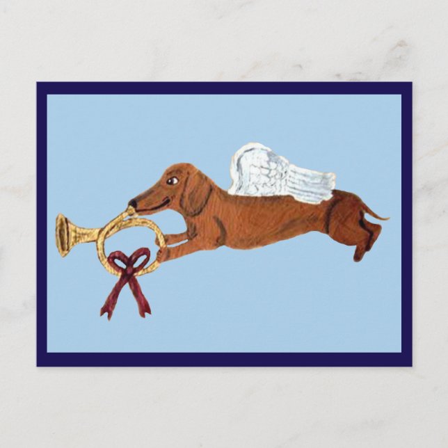 Carte Postale Ange Dachshund avec un Cor d'Harmonie (Devant)