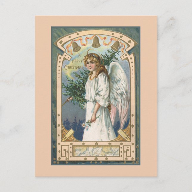 Carte Postale Ange dans le blanc avec Teal et l'or (Devant)