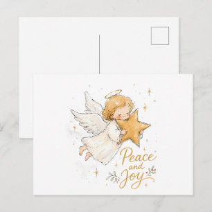Carte Postale Ange de Noël à l'aquarelle avec étoile