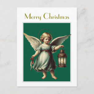 Carte Postale Ange de Noël et Lanterne Vintage 