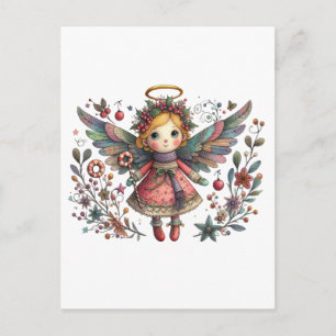 Carte Postale Ange de Noël Whimsical avec ailes multicolores