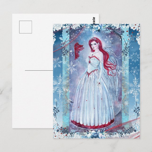 Carte Postale Ange d'hiver avec imprimé cardinal imaginaire (Devant / Derrière)