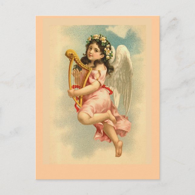 Carte Postale "Ange enfant avec harpe" Vintage (Devant)