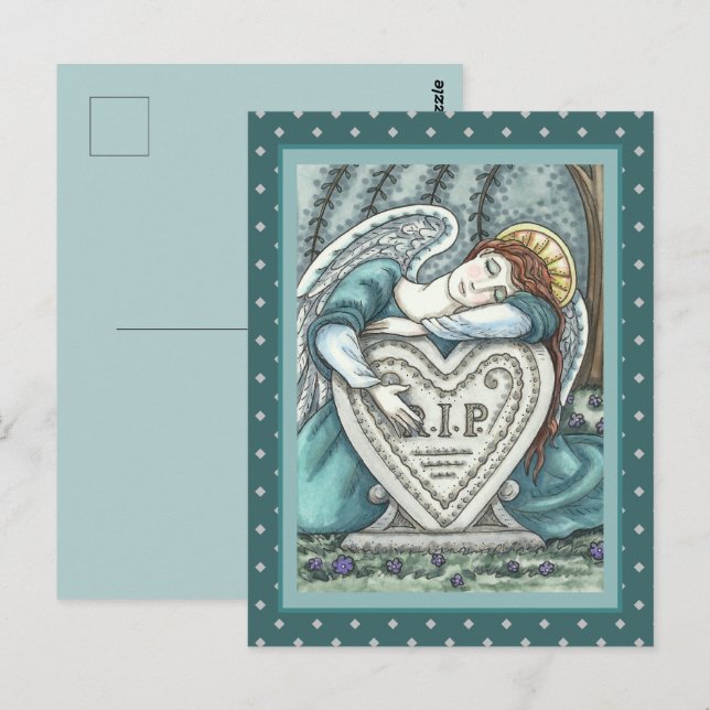 CARTE POSTALE ANGE GARDIEN AFFECTUEUX, ART FUNÉRAIRE DE CEMETÈRE (Devant / Derrière)