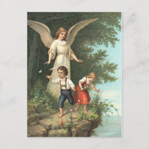 Carte Postale Ange gardien et deux enfants