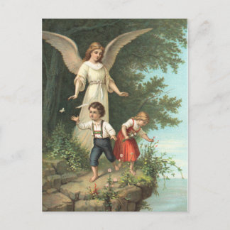 Carte Postale Ange gardien et deux enfants