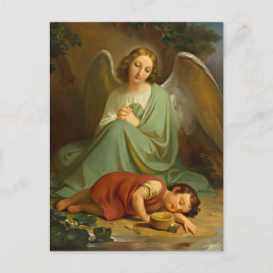 Carte Postale ange gardien et enfant endormi