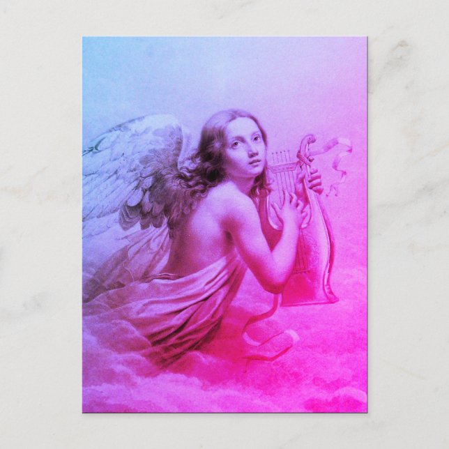 CARTE POSTALE ANGE JOUER LYRA SUR LES NUAGES (Devant)