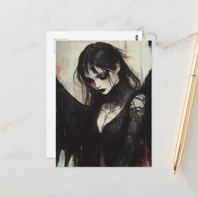 Carte Postale ange sombre (Devant/Arrière en situation)