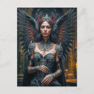 Carte Postale Ange sombre avec couronne et roses