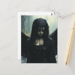 Carte Postale Ange sombre effrayant dans un fantasme de pluie