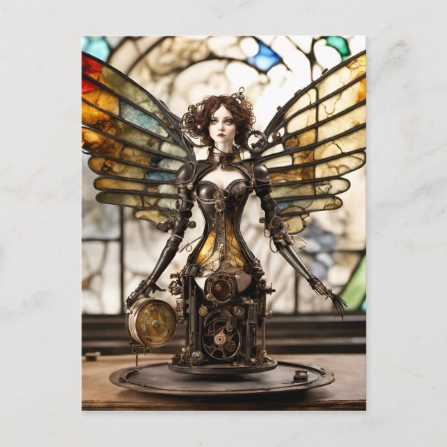 Carte Postale Ange Steampunk Poupée en Techniques Mixtes (Devant)