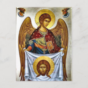 Carte Postale Ange tenant l'icône orthodoxe du Saint Mandylion