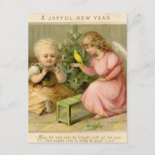 Carte Postale Ange Vintage Avec Canari Bonne Année