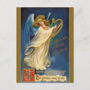 Carte Postale Ange Vintage Avec une Harpe