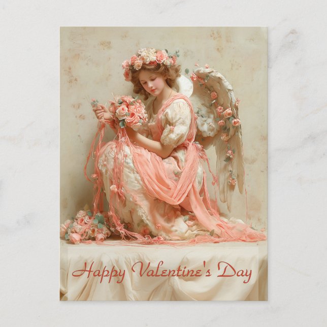 Carte Postale Ange Vintage des Roses Saint-Valentin (Devant)