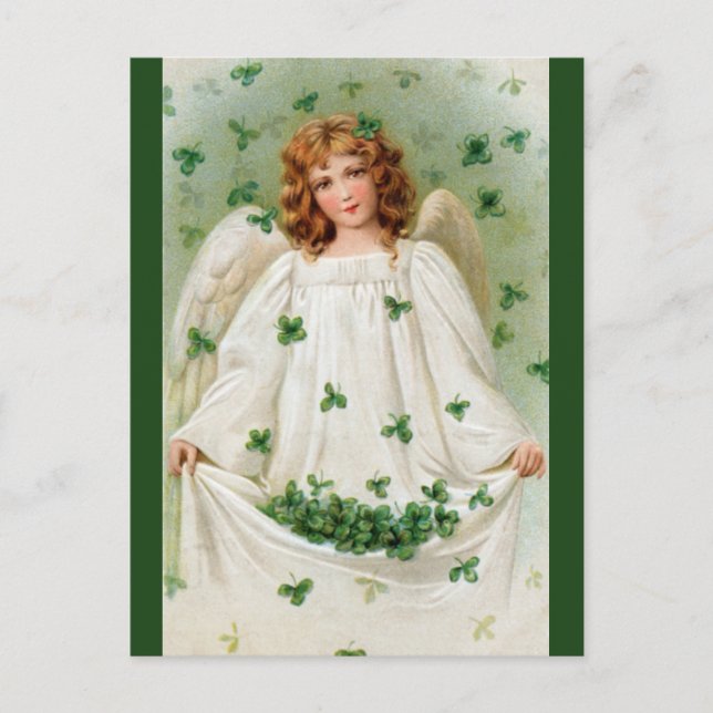 Carte Postale Ange Vintage Modifiable Avec Trèfles (Devant)