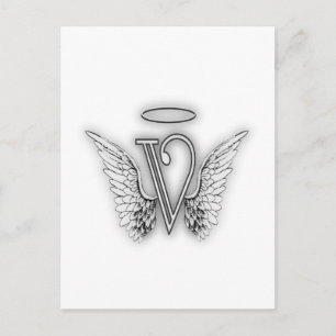 Carte Postale Angel Alphabet V Lettre initiale Ailes Halo