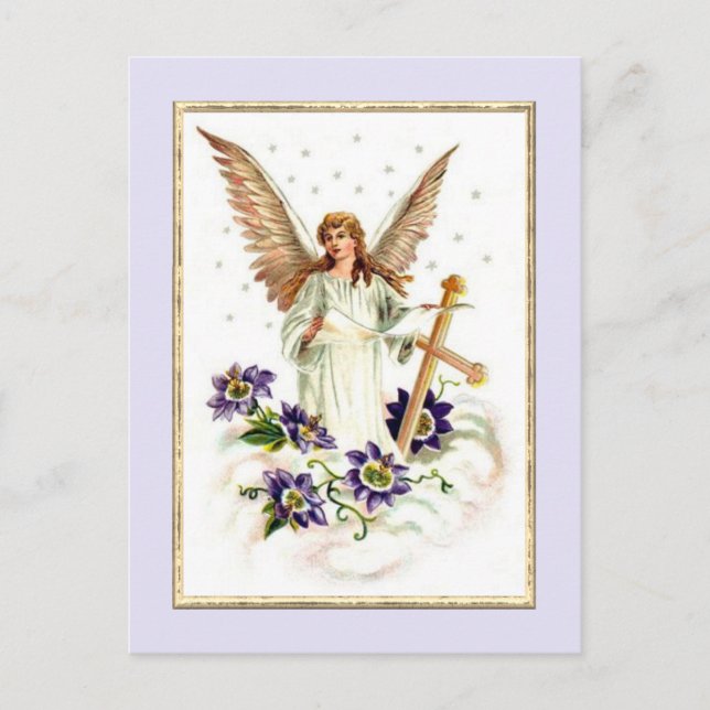 Carte Postale Angel Avec Croix Et Fleurs Clematis (Devant)