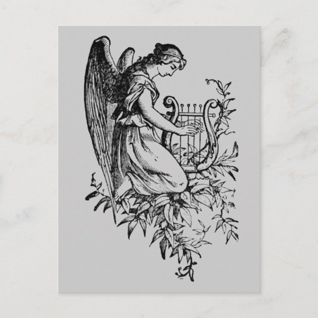 Carte Postale Angel Avec Harpe Et Flore (Devant)
