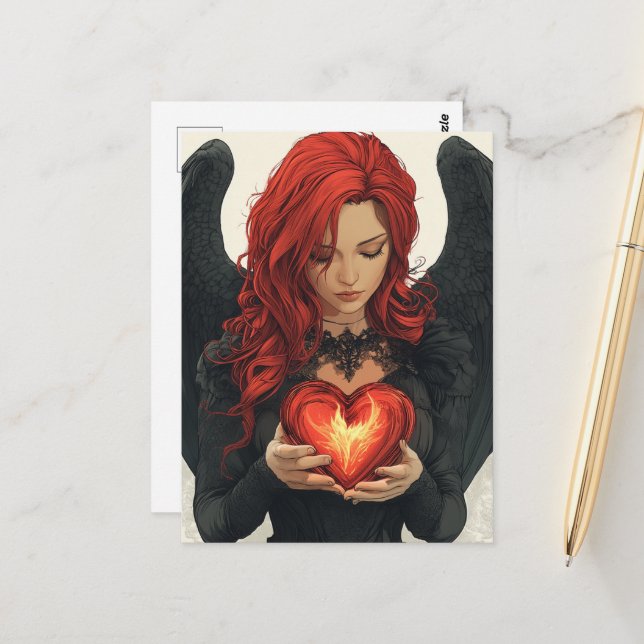 Carte Postale Angel avec un coeur brillant (Devant/Arrière en situation)
