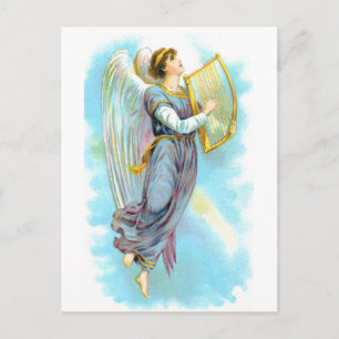 Carte Postale Angel Bleu Et Harpe